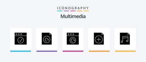 Multimedia Glyph 5 Icon Pack Including . reload. file. audio. Creative Icons Design vector