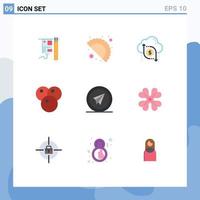 9 Thematic Vector Flat Colors and Editable Symbols of launch airplane data fruit cherry Editable Vector Design Elements