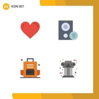 4 Universal Flat Icon Signs Symbols of heart signal favorite devices backpacking Editable Vector Design Elements