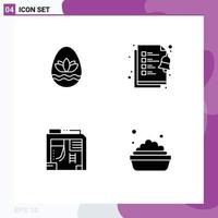 Pack of 4 Modern Solid Glyphs Signs and Symbols for Web Print Media such as easter egg case holidays tasks bowl Editable Vector Design Elements