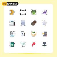 Pictogram Set of 16 Simple Flat Colors of stationery notebook food jotter halloween Editable Pack of Creative Vector Design Elements