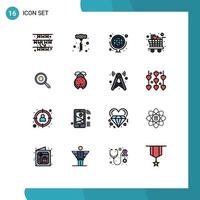 Universal Icon Symbols Group of 16 Modern Flat Color Filled Lines of pan shopping geography groceries cart Editable Creative Vector Design Elements