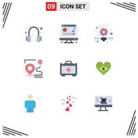 Universal Icon Symbols Group of 9 Modern Flat Colors of heart health bag solution bag destination Editable Vector Design Elements