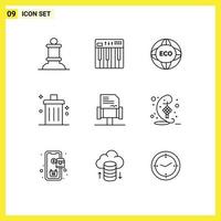 Pictogram Set of 9 Simple Outlines of remove delete environment cancel eco Editable Vector Design Elements