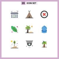 User Interface Pack of 9 Basic Flat Colors of drop plant canceled coconut quinn feather Editable Vector Design Elements