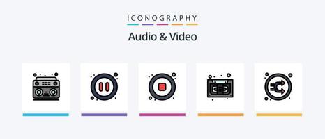 Audio And Video Line Filled 5 Icon Pack Including movie. countdown. music. player. fail. Creative Icons Design vector