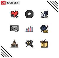 Mobile Interface Filledline Flat Color Set of 9 Pictograms of progress spam dices sms mail Editable Vector Design Elements