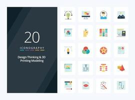 20 Design Thinking And D Printing Modeling Flat Color icon for presentation vector