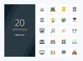 20 High School Flat Color icon for presentation vector