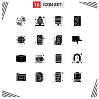 Set of 16 Vector Solid Glyphs on Grid for spy mobile station bug globe Editable Vector Design Elements