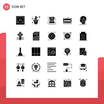 Pack of 25 Modern Solid Glyphs Signs and Symbols for Web Print Media such as knowledge head ring data box Editable Vector Design Elements