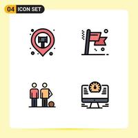 Set of 4 Modern UI Icons Symbols Signs for location ball map pin flag friends Editable Vector Design Elements