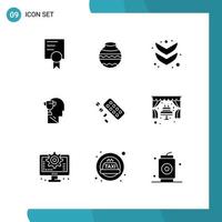 Group of 9 Modern Solid Glyphs Set for tablet medicine arrow head brian Editable Vector Design Elements