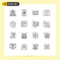 Pack of 16 Modern Outlines Signs and Symbols for Web Print Media such as chat stationary home eraser suitcase Editable Vector Design Elements