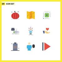 Modern Set of 9 Flat Colors and symbols such as human play chip playstation game Editable Vector Design Elements