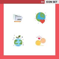 Modern Set of 4 Flat Icons Pictograph of file eco safe world plant Editable Vector Design Elements