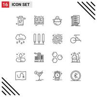 Pack of 16 Modern Outlines Signs and Symbols for Web Print Media such as cloud files chicken compile code Editable Vector Design Elements