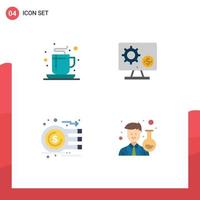 Pack of 4 creative Flat Icons of coffee money tea screen currency Editable Vector Design Elements