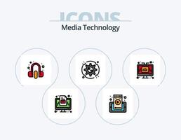 medios de comunicación tecnología línea lleno icono paquete 5 5 icono diseño. distribuir. configuración. inalámbrico. ajuste. célula vector