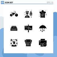 9 User Interface Solid Glyph Pack of modern Signs and Symbols of easter delivery food container mail Editable Vector Design Elements