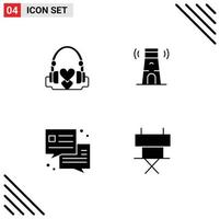 Set of 4 Vector Solid Glyphs on Grid for handbag chat loving building office Editable Vector Design Elements