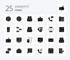 Contact 25 Solid Glyph icon pack including contact us. communication. unlock. call. favorites
