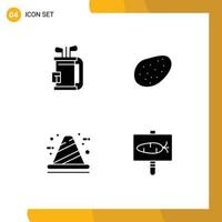 Universal Icon Symbols Group of 4 Modern Solid Glyphs of bag cone golf food development Editable Vector Design Elements