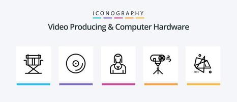 vídeo productor y computadora hardware línea 5 5 icono paquete incluso logo. abertura. medios de comunicación. estreno. números. creativo íconos diseño vector