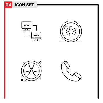 móvil interfaz línea conjunto de 4 4 pictogramas de computadora quemar ordenadores cuidado de la salud fuego editable vector diseño elementos