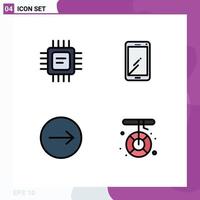 Set of 4 Commercial Filledline Flat Colors pack for chip arrows processor mobile right Editable Vector Design Elements