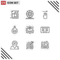 Pack of 9 Modern Outlines Signs and Symbols for Web Print Media such as happy spray finger toilette perfume Editable Vector Design Elements