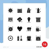 User Interface Pack of 16 Basic Solid Glyphs of design laptop instrument plastic container bottle Editable Vector Design Elements