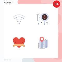 Pictogram Set of 4 Simple Flat Icons of connection gps tracking heart map Editable Vector Design Elements