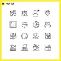 Pack of 16 Modern Outlines Signs and Symbols for Web Print Media such as food ingredient video anonymous record cam Editable Vector Design Elements