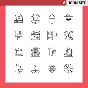 Pack of 16 creative Outlines of obsolete keyboard computers interface mouse Editable Vector Design Elements