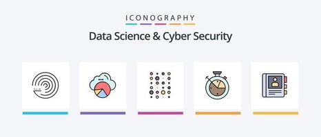 Data Science And Cyber Security Line Filled 5 Icon Pack Including read. scince. chart. cloud. based. Creative Icons Design vector