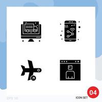 Pack of 4 creative Solid Glyphs of computer off app smartphone take Editable Vector Design Elements