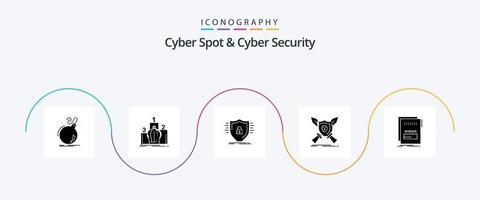 Cyber Spot And Cyber Security Glyph 5 Icon Pack Including game. badge. monarchy. shield. protection vector