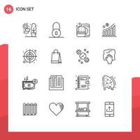 Outline Pack of 16 Universal Symbols of target round fast food circular money Editable Vector Design Elements