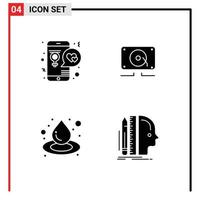 Universal Icon Symbols Group of 4 Modern Solid Glyphs of app drop lover audio water Editable Vector Design Elements