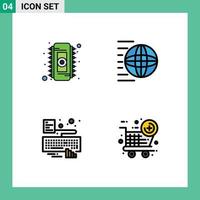 Modern Set of 4 Filledline Flat Colors and symbols such as chip hands ram shipping services type Editable Vector Design Elements