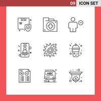 9 Universal Outlines Set for Web and Mobile Applications phone user folder mobile human Editable Vector Design Elements