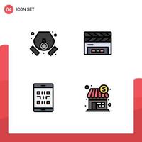 4 Thematic Vector Filledline Flat Colors and Editable Symbols of gas mobile waste clapperboard qr Editable Vector Design Elements