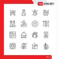 Outline Pack of 16 Universal Symbols of physics lotus iot rx mortar Editable Vector Design Elements