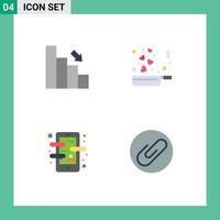 Pack of 4 Modern Flat Icons Signs and Symbols for Web Print Media such as bar app down food course Editable Vector Design Elements