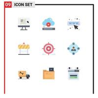 Set of 9 Modern UI Icons Symbols Signs for target traffic cloud board webpage Editable Vector Design Elements