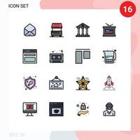 16 Thematic Vector Flat Color Filled Lines and Editable Symbols of communication independece banking holiday school Editable Creative Vector Design Elements