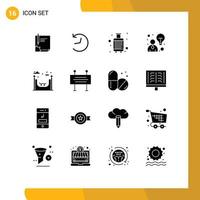 16 User Interface Solid Glyph Pack of modern Signs and Symbols of strategy business logo travel luggage Editable Vector Design Elements