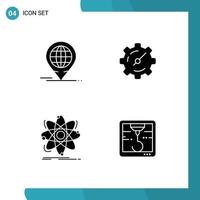 Pack of 4 Modern Solid Glyphs Signs and Symbols for Web Print Media such as business chemistry modern timer nuclear Editable Vector Design Elements