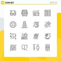 Modern Set of 16 Outlines Pictograph of interface storage office draw data money Editable Vector Design Elements